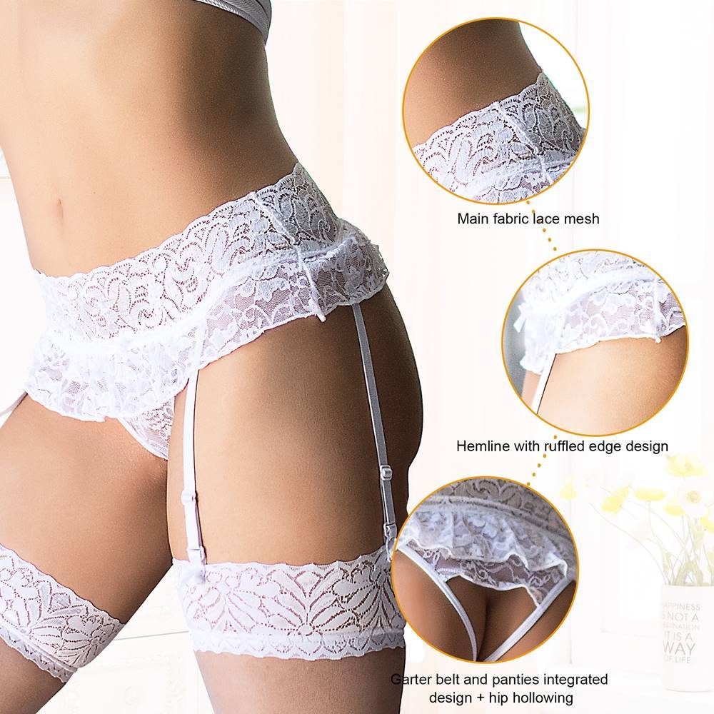 Lau Fashion Strapsgürtel Unterwäsche Strumpfhalter Spitze Dessous Hüfthalter Strapse Offen Slip Gogo S/XL Bestseller