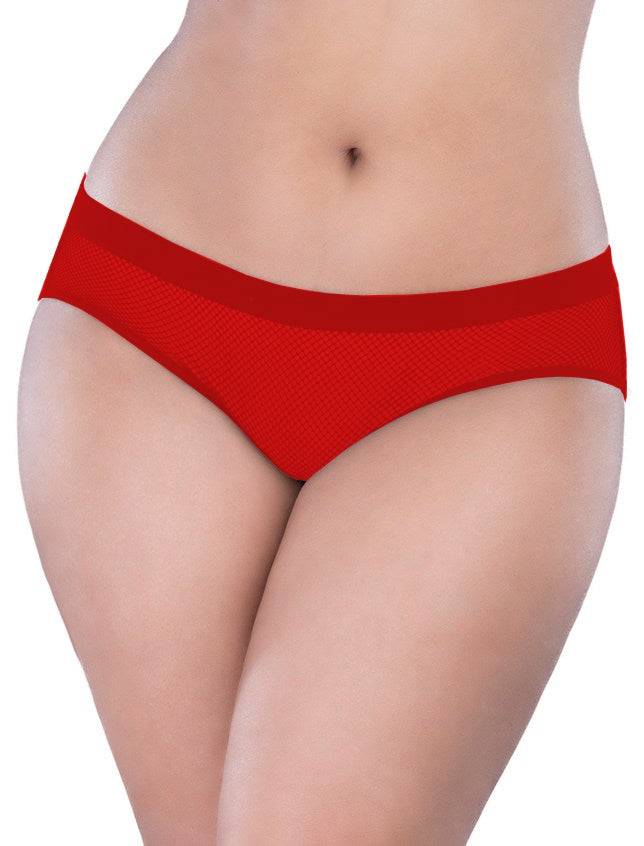 Lau Fashion Damen Netz Slip Offen Rot Popo Panty Reizwäsche mit Schleifchen Strass S/XL Super Sparpreis