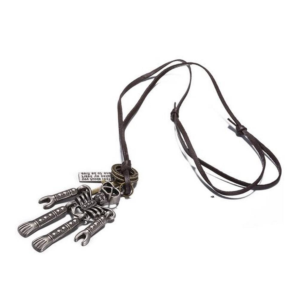 Lau Fashion Echt Leder Halskette Surfer Style Damen & Herren Braun Skull Schmuck Ringe Großer Ausverkauf