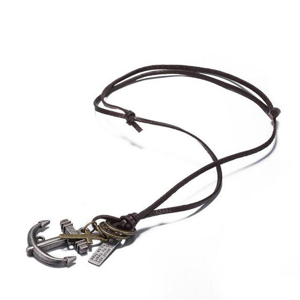 Lau Fashion Echt Leder Halskette Surfer Style Damen & Herren Braun Skull Schmuck Ringe Großer Ausverkauf