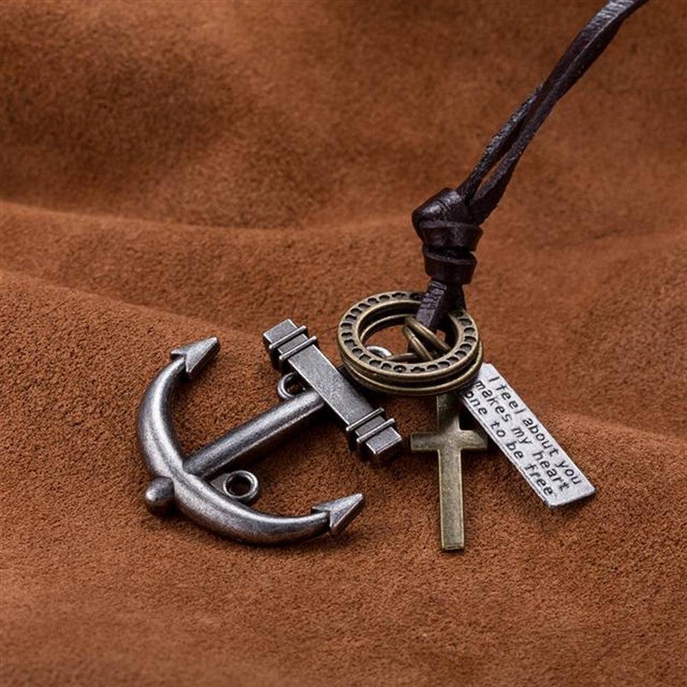 Lau Fashion Echt Leder Halskette Surfer Style Damen & Herren Braun Skull Schmuck Ringe Großer Ausverkauf