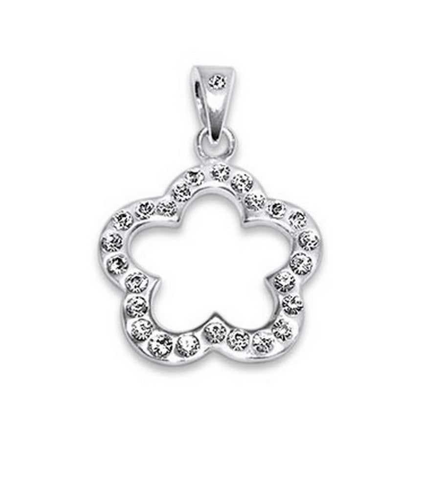 Lau Fashion 925 Sterling Silber 3D Blume Anhänger Kette Weiß Strass Zirkonia Halskette Ø18mm Begrenztes Angebot