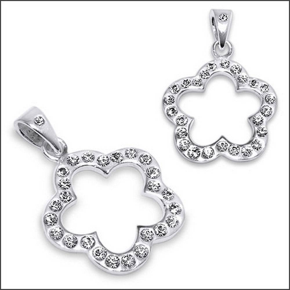 Lau Fashion 925 Sterling Silber 3D Blume Anhänger Kette Weiß Strass Zirkonia Halskette Ø18mm Begrenztes Angebot