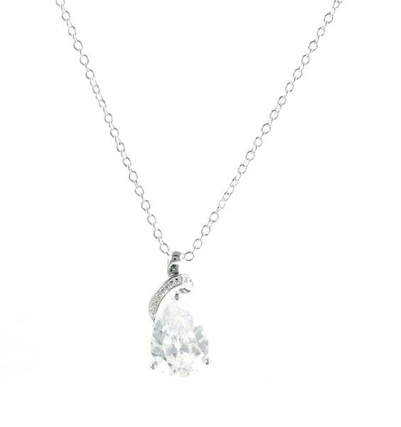 Lau Fashion Zirkonia Tropfen Hals Kette Strass Geschenk Set Anhänger Versilbert Ø 22mm