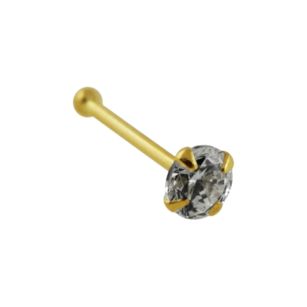 Lau Fashion 9 Karat 375 Gold Silber Nasen Piercing Stecker Rund Zirkonia Ø 2,5mm zollfrei