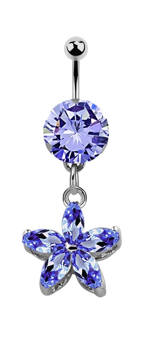Lau Fashion Blumen Stern Bauchnabelpiercing Zirkonia Silber Kristalle Stab 1,6x10mm Stein Ø 8mm 50% Rabatt für begrenzte Zeit