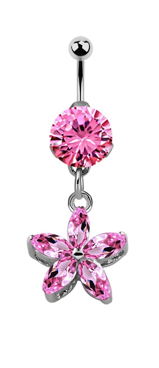 Lau Fashion Blumen Stern Bauchnabelpiercing Zirkonia Silber Kristalle Stab 1,6x10mm Stein Ø 8mm 50% Rabatt für begrenzte Zeit