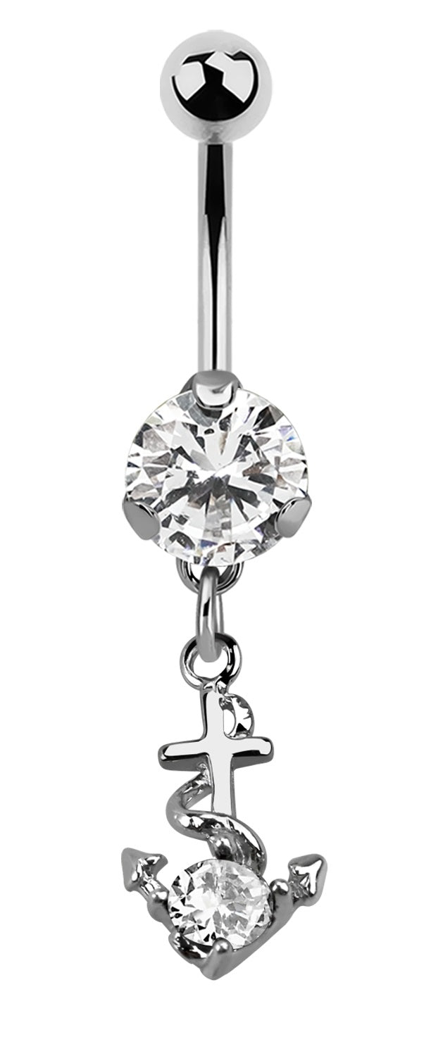 Lau Fashion Anker Bauchnabel Piercing Zirkonia Silber Kristalle Stab 1,6x10mm Stein Ø 8mm Rabatte dieses Monats