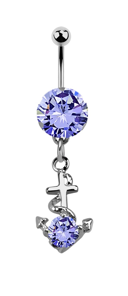 Lau Fashion Anker Bauchnabel Piercing Zirkonia Silber Kristalle Stab 1,6x10mm Stein Ø 8mm Rabatte dieses Monats