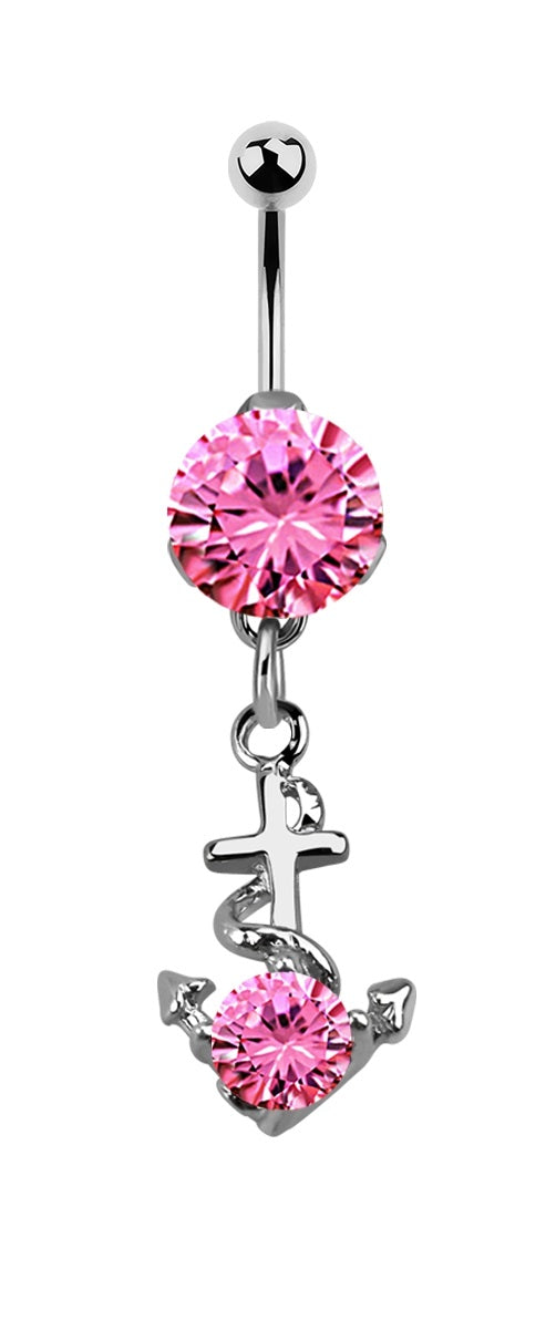 Lau Fashion Anker Bauchnabel Piercing Zirkonia Silber Kristalle Stab 1,6x10mm Stein Ø 8mm Rabatte dieses Monats