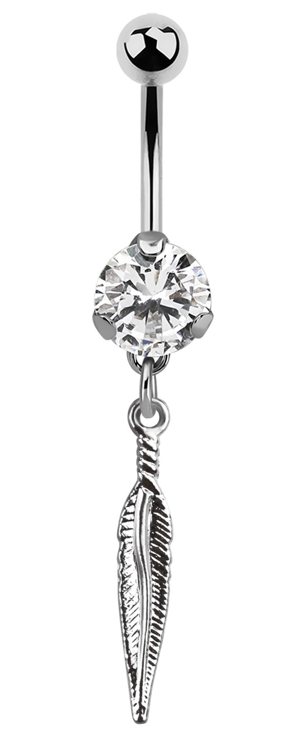 Lau Fashion Bauchnabel Piercing Zirkonia Feder Silber Kristalle Stab 1,6x10mm Stein Ø 8mm 2025