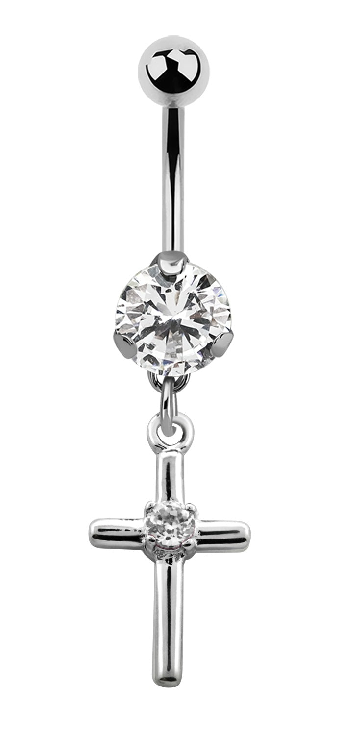 Lau Fashion Bauchnabel Piercing Zirkonia Kreuz Silber Kristalle Stab 1,6x10mm Stein Ø 8mm Online