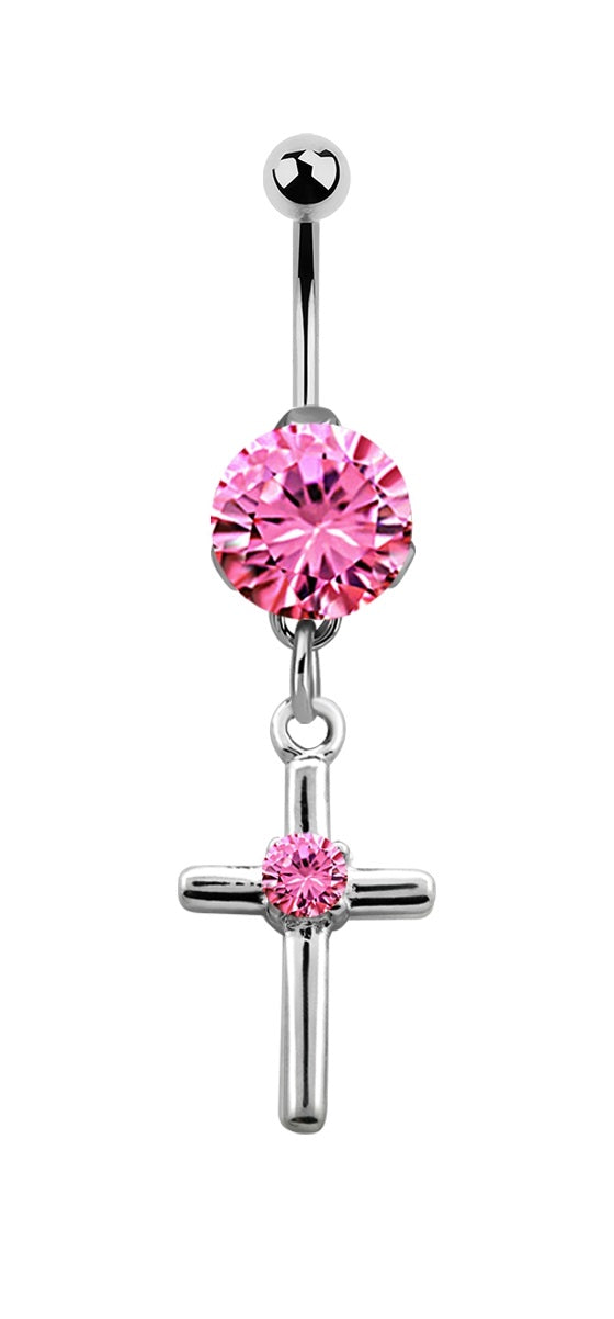 Lau Fashion Bauchnabel Piercing Zirkonia Kreuz Silber Kristalle Stab 1,6x10mm Stein Ø 8mm Online