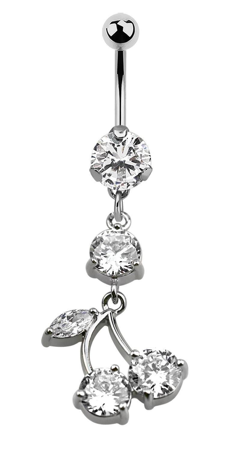 Lau Fashion Zirkonia Kirschen Bauchnabel Piercing Silber Kristalle 1,6x10mm Stein Ø 8mm Auslauf