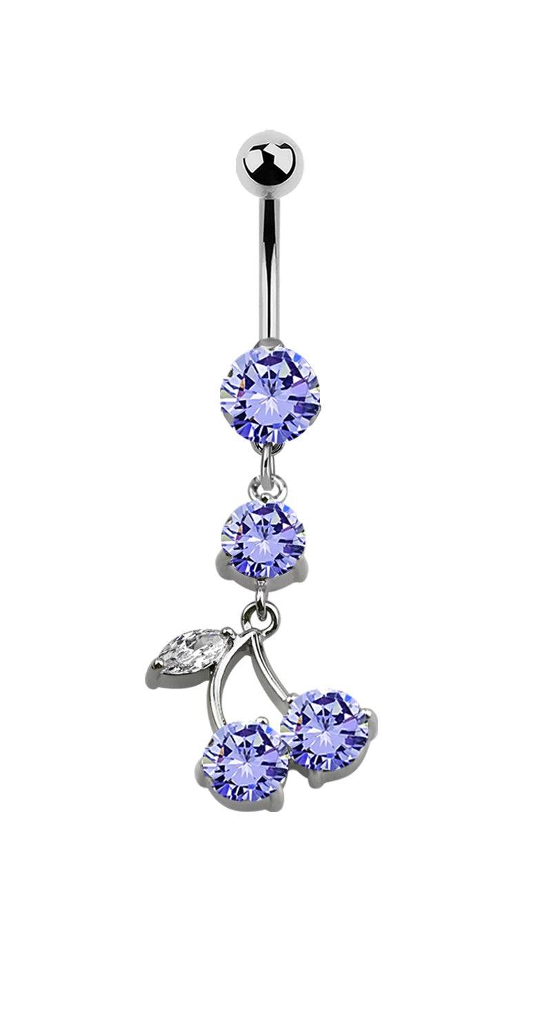 Lau Fashion Zirkonia Kirschen Bauchnabel Piercing Silber Kristalle 1,6x10mm Stein Ø 8mm Auslauf