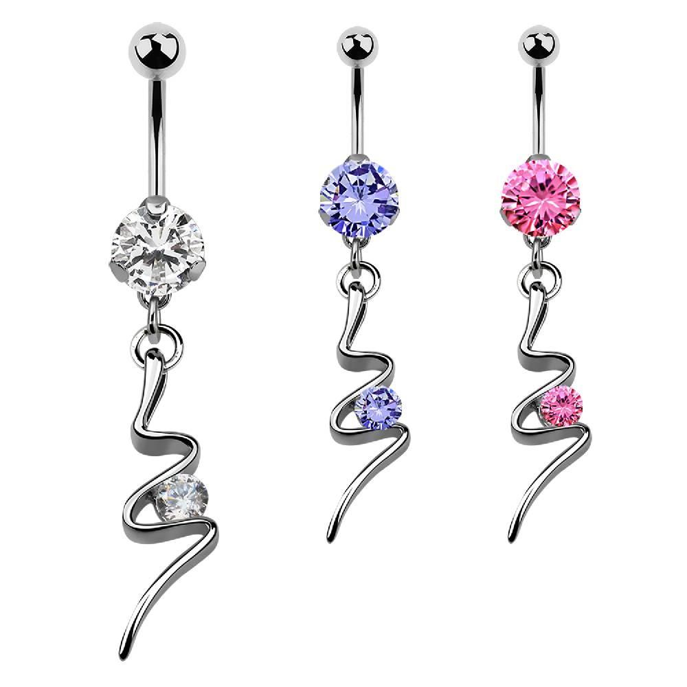 Lau Fashion Zirkonia Schlangen Bauchnabel Piercing Silber Kristalle 1,6x10mm Stein Ø 8mm Verkauf