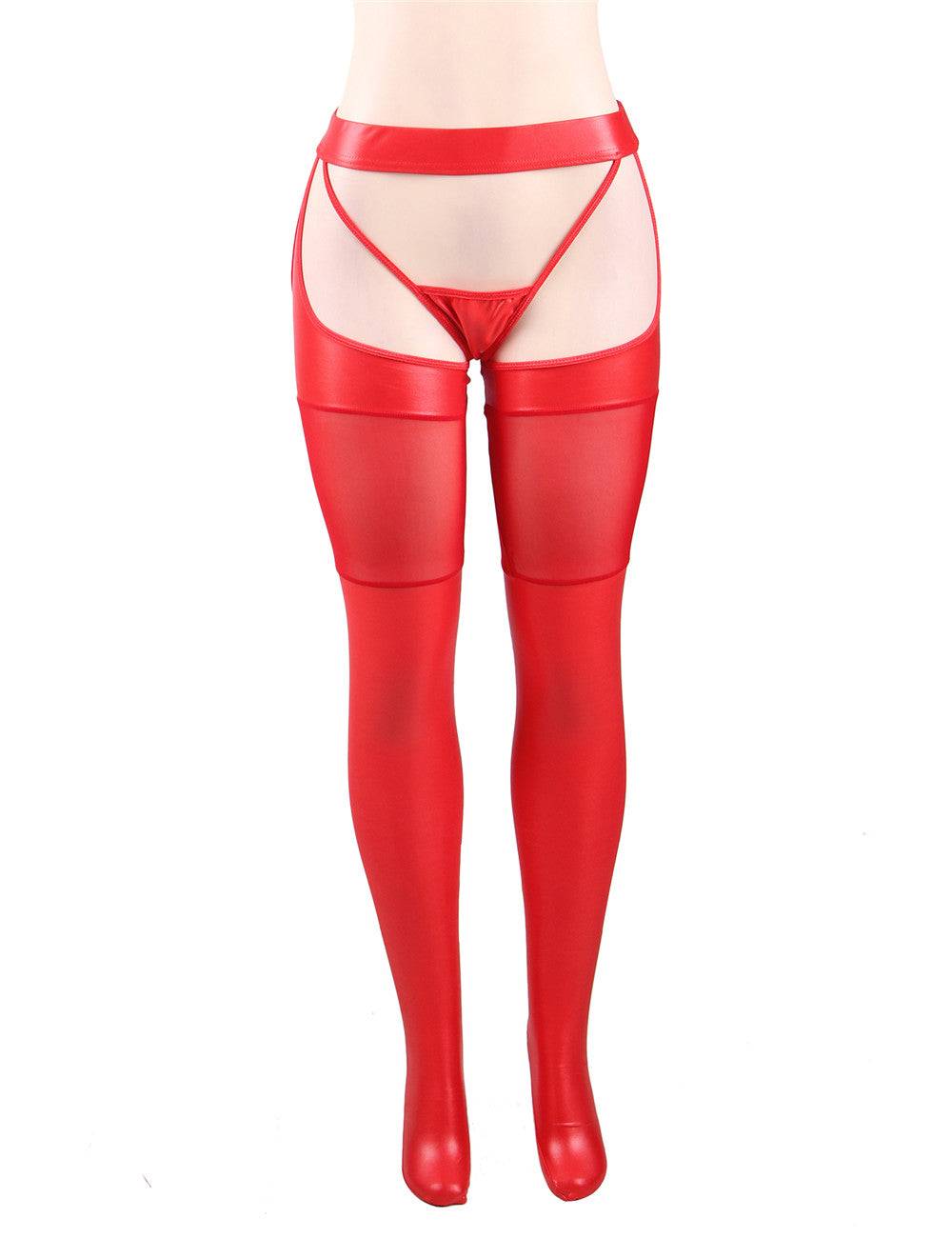 Lau Fashion SeXy Damen Overknees Lack Leder Netz Strapse Halterlose Strümpfe Rot Schwarz M/L - R80565-1 Fabrikpreis