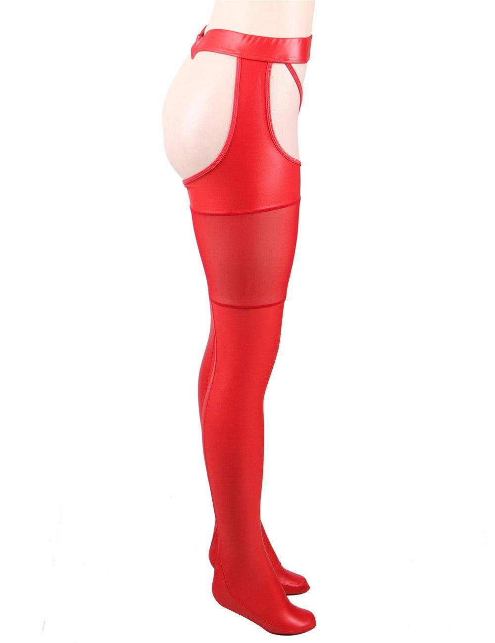 Lau Fashion SeXy Damen Overknees Lack Leder Netz Strapse Halterlose Strümpfe Rot Schwarz M/L - R80565-1 Fabrikpreis
