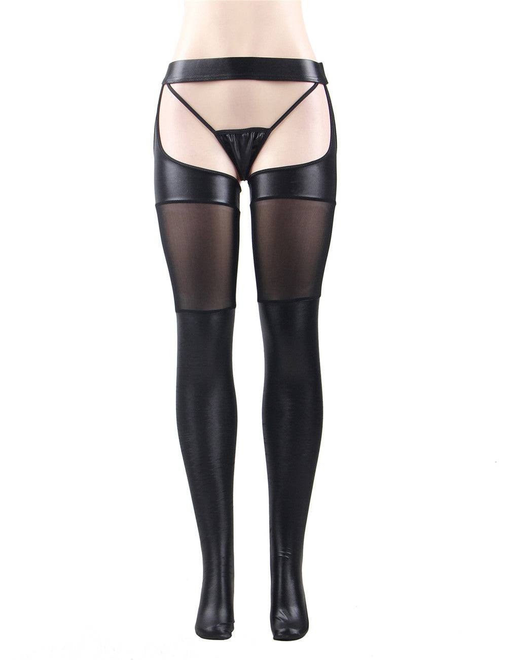 Lau Fashion SeXy Damen Overknees Lack Leder Netz Strapse Halterlose Strümpfe Rot Schwarz M/L - R80565-1 Fabrikpreis