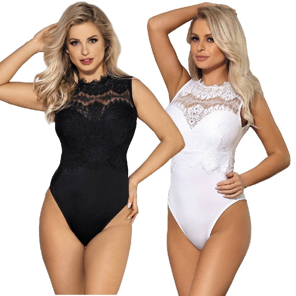 Lau Fashion Damen Body Unterwäsche Transparent mit Spitze Fransen Fashion Rundhals S/M/L/XL - R80472 Sonderangebot