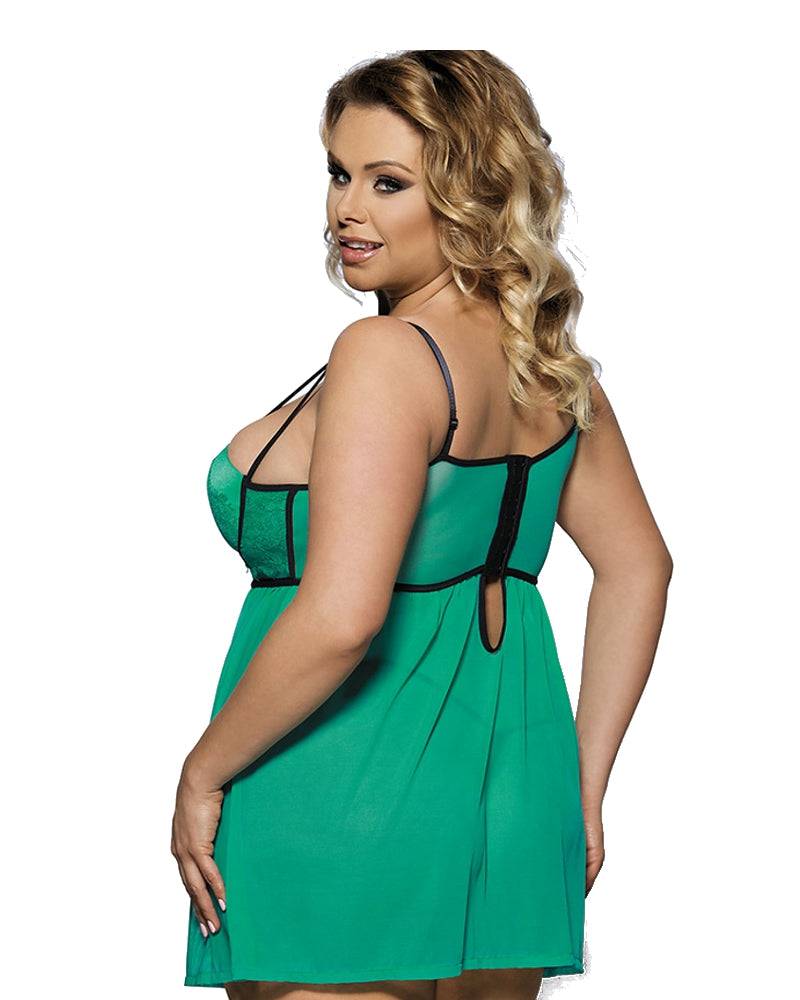 Lau Fashion Sexy Damen Mini Babydoll Spitze Kleid Dessous Grün mit geformten Cups L/XL Saisonschlussverkauf