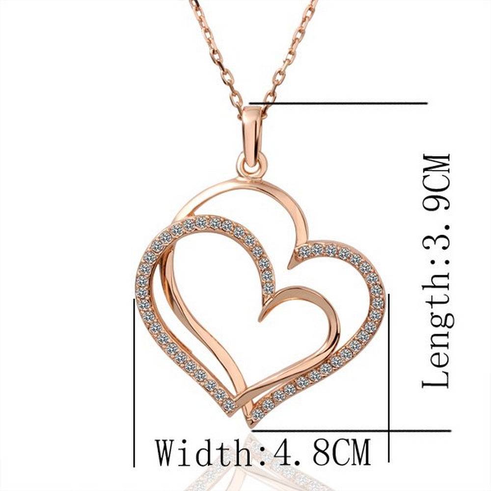 Lau Fashion Halskette Doppel Herz Zirkonia Anhänger Schmuck Set Strass vergoldet Ø 44mm Begrenztes Angebot
