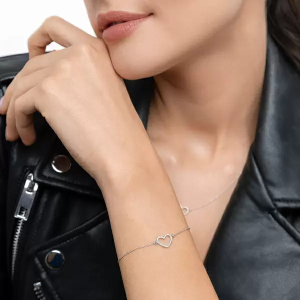 Leaf Jewelry Armkette Heart mit Diamanten, 18 K Weißgold Fabrikladen