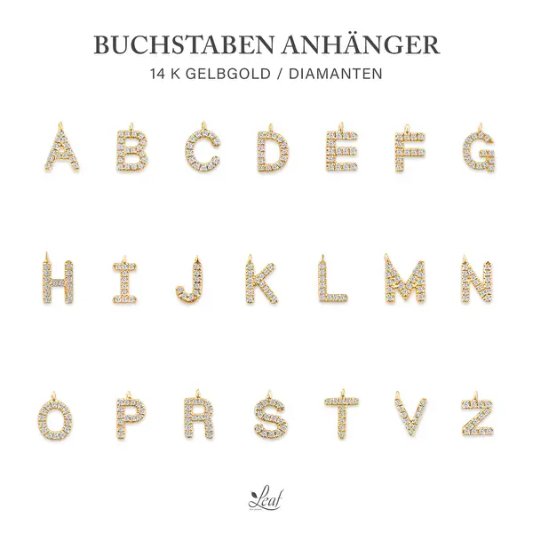 Leaf Jewelry Glücksarmband mit Letter Charm, 14 K Gelbgold mit Diamanten Online