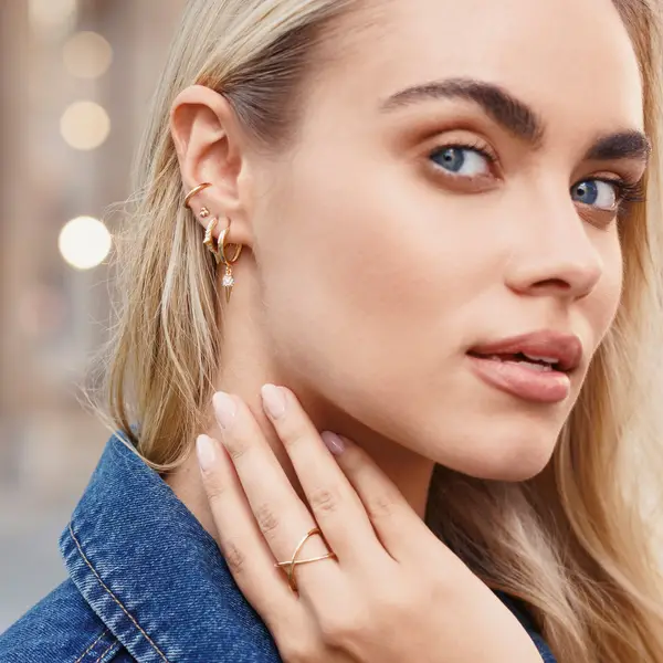Leaf Jewelry Creole Triple Stud, 18 K Gelbgold vergoldet Verkauf