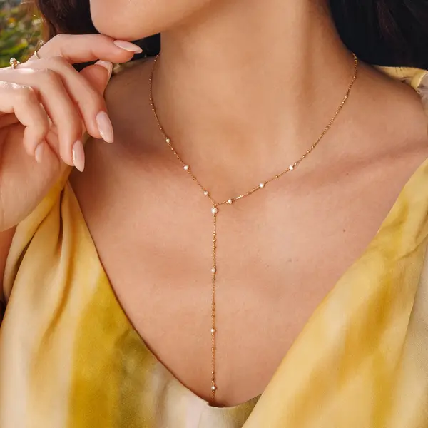 Leaf Jewelry Y-Halskette Flying Pearls, 18 K Gelbgold vergoldet Schlussverkauf