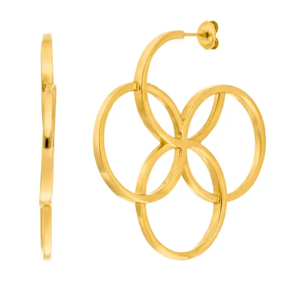 Leaf Jewelry Creolen Clover Charm, groß, 18 K Gelbgold vergoldet Fabrikverkauf
