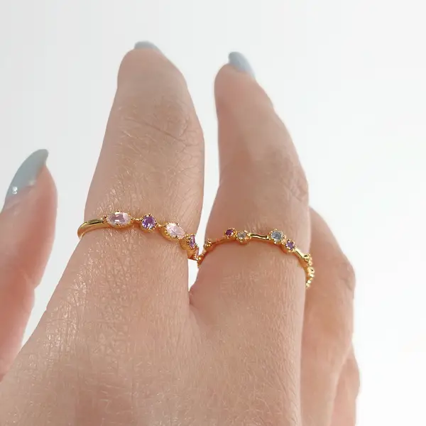 Leaf Jewelry Silber Ring, Oval Gems, Rosenquarz, Gelbgold Kostenloser Versand