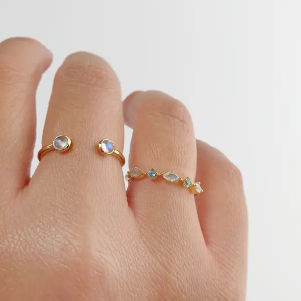 Leaf Jewelry Silber Ring, Oval Gems, Rosenquarz, Gelbgold Kostenloser Versand