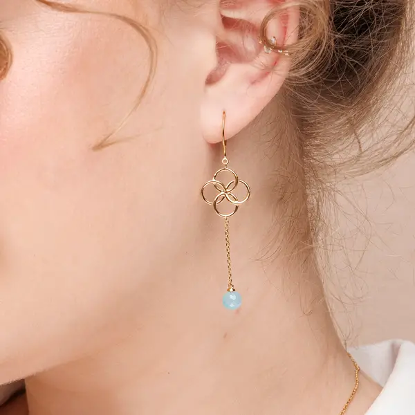Leaf Jewelry Ohrhänger Clover Charm, Aqua Chalzedon, 18 K Gelbgold vergoldet Versandkostenfrei