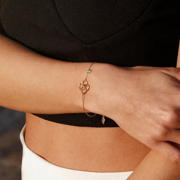 Leaf Jewelry Armkette Clover Charm, Aqua Chalzedon, 925 Sterlingsilber Heißer Verkauf