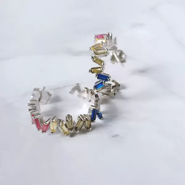 Leaf Jewelry Creole ICE CUBE, Multi Colour Zirkonia, 925 Sterlingsilber Outlet