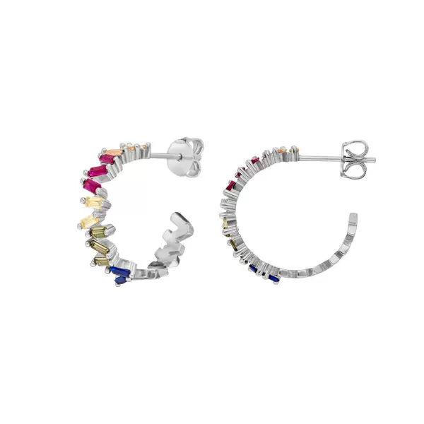 Leaf Jewelry Creole ICE CUBE, Multi Colour Zirkonia, 925 Sterlingsilber Outlet