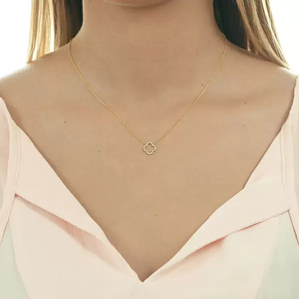 Leaf Jewelry Halskette Clover mit Diamanten, 18 K Gelbgold Rabatt
