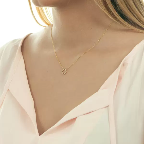 Leaf Jewelry Halskette Clover mit Diamanten, 18 K Gelbgold Rabatt