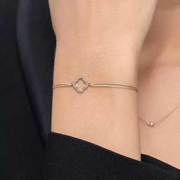 Leaf Jewelry Glückarmband Kleeblatt mit Diamanten, 18 K Rosegold, Beige Vatertagsangebot