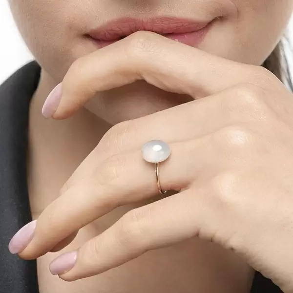 Leaf Jewelry Ring Cabochon II, 14 K Rosegold, Sea Blue Chalzedon Valentinstagsangebot