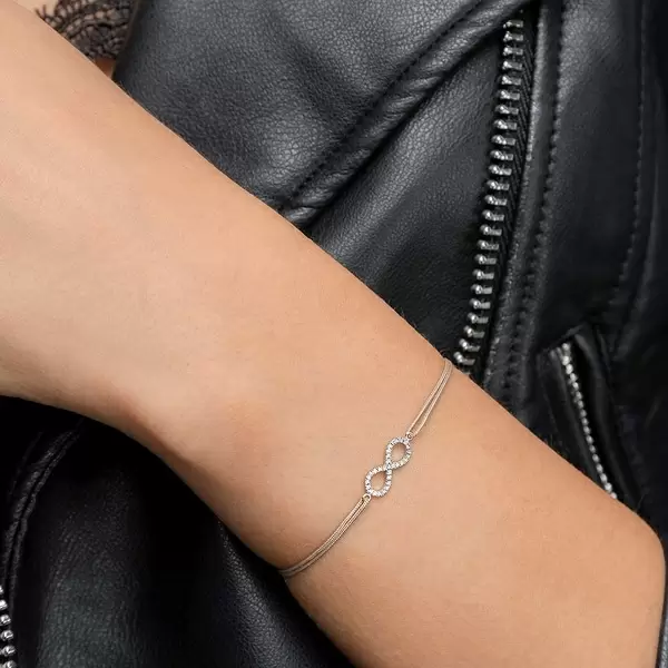 Leaf Jewelry Glücksbändchen Infinity mit Diamanten, 18 K Weißgold, Beige Top Angebot