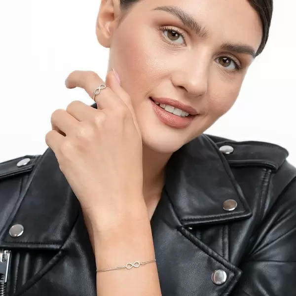 Leaf Jewelry Glücksbändchen Infinity mit Diamanten, 18 K Weißgold, Beige Top Angebot