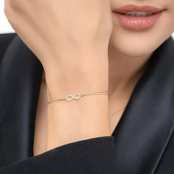 Leaf Jewelry Glücksbändchen Infinity mit Diamanten, 18 K Weißgold, Beige Top Angebot