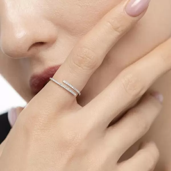 Leaf Jewelry Ring Open mit Diamanten, 18 K Weissgold, Gr.52 Neueste Mode