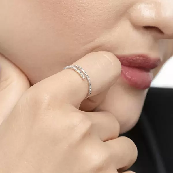 Leaf Jewelry Ring Open mit Diamanten, 18 K Weissgold, Gr.52 Neueste Mode