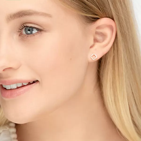 Leaf Jewelry Ohrstecker Clover mit Diamanten, 18 K Rosegold Große Rabatte