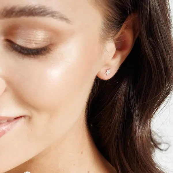Leaf Jewelry Ohrstecker Stern mit Diamanten, 14K Weißgold Saisonale Angebote