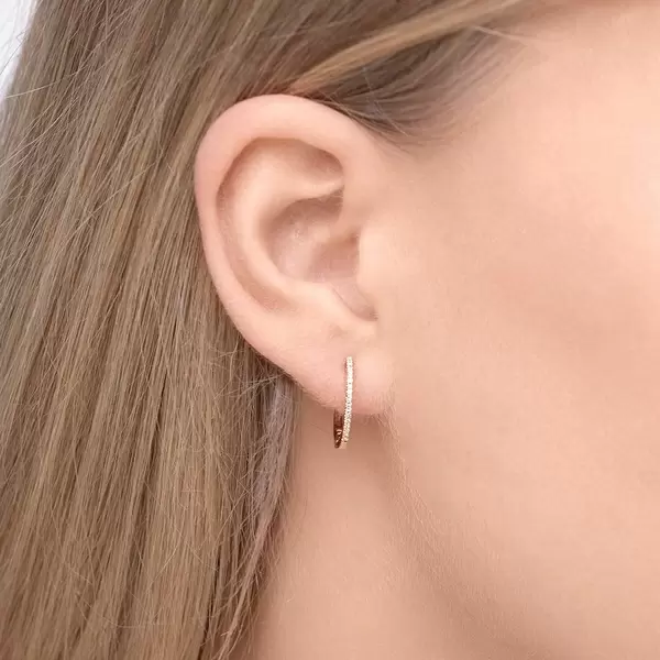 Leaf Jewelry Creole Circle S mit Diamanten, 15mm, 18 K Rosegold Riesige Ersparnisse