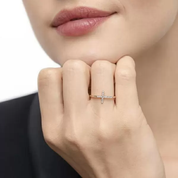 Leaf Jewelry Ring Kreuz mit Diamanten, 18K Rosegold VIP-Rabatte